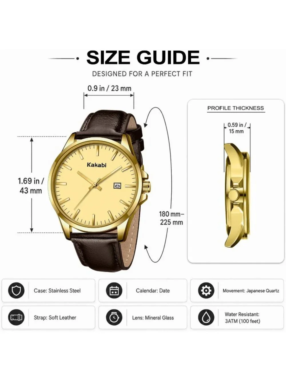 Men's Brown Gold Minimalist Fashion Leather Strap Classic Analog Quartz Watch